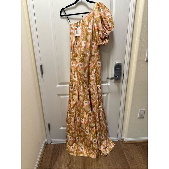 S/W/F ONE SHOULDER PUFF SLEEVE MAXI DRESS Vacation Beach Wedding size S NWT - Picture 5 of 6